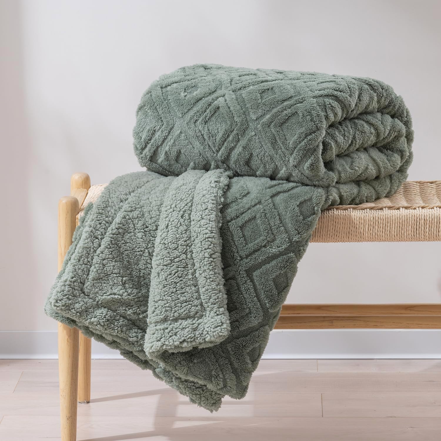 Boho Beige Throw Pillow — 50" — Sage Green