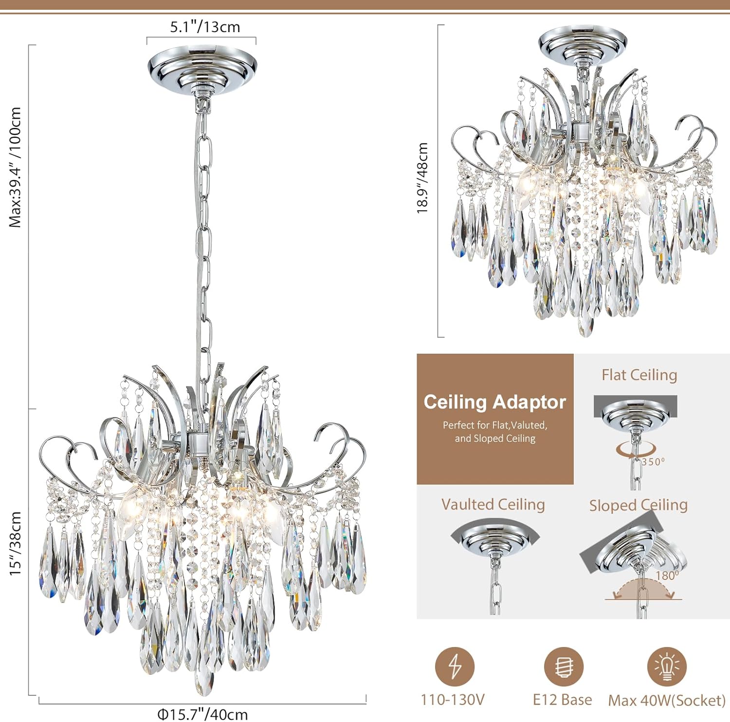 Luxe Black Chandelier — 4-Light - View 3