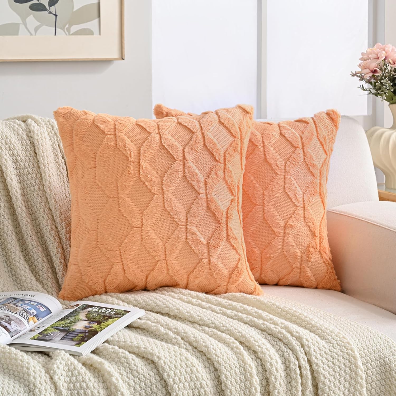 Velvet Boho Beige Throw Pillow Cover — 20" — Orange