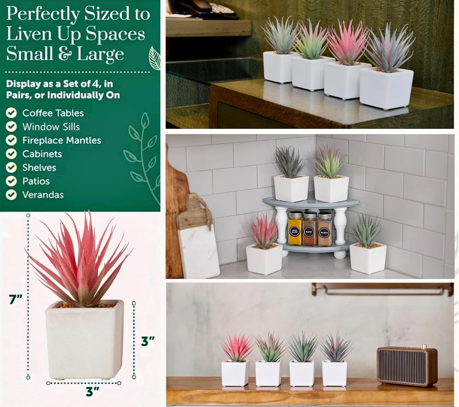 Ceramic Faux Succulent — Set of 4 - View 3