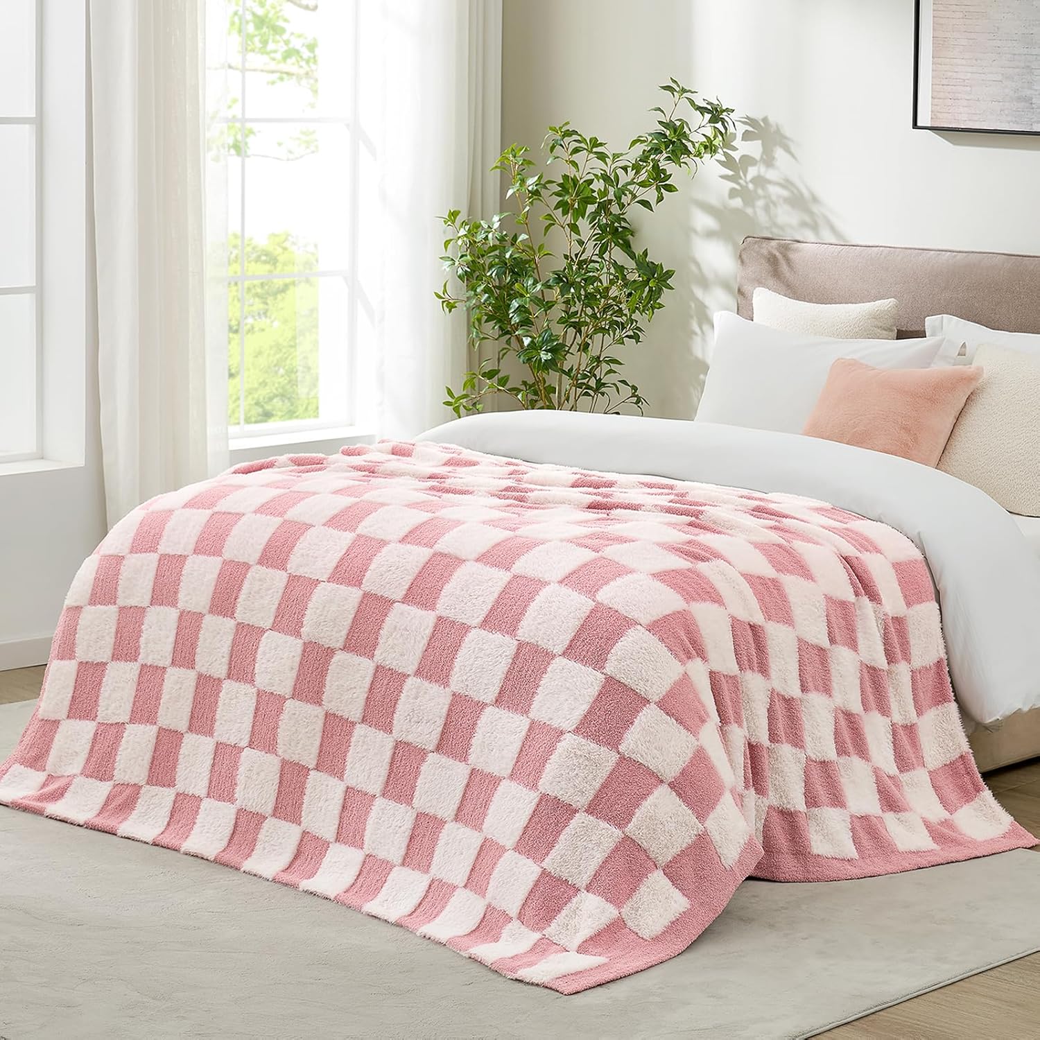 Beige Throw Pillow — 50" — Pink White