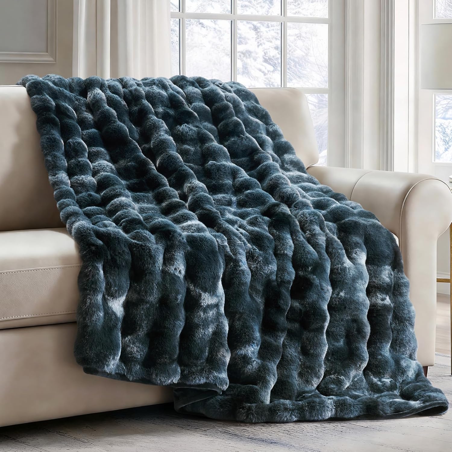 Luxe Beige Throw Pillow — 50" — Deep Indigo Marble