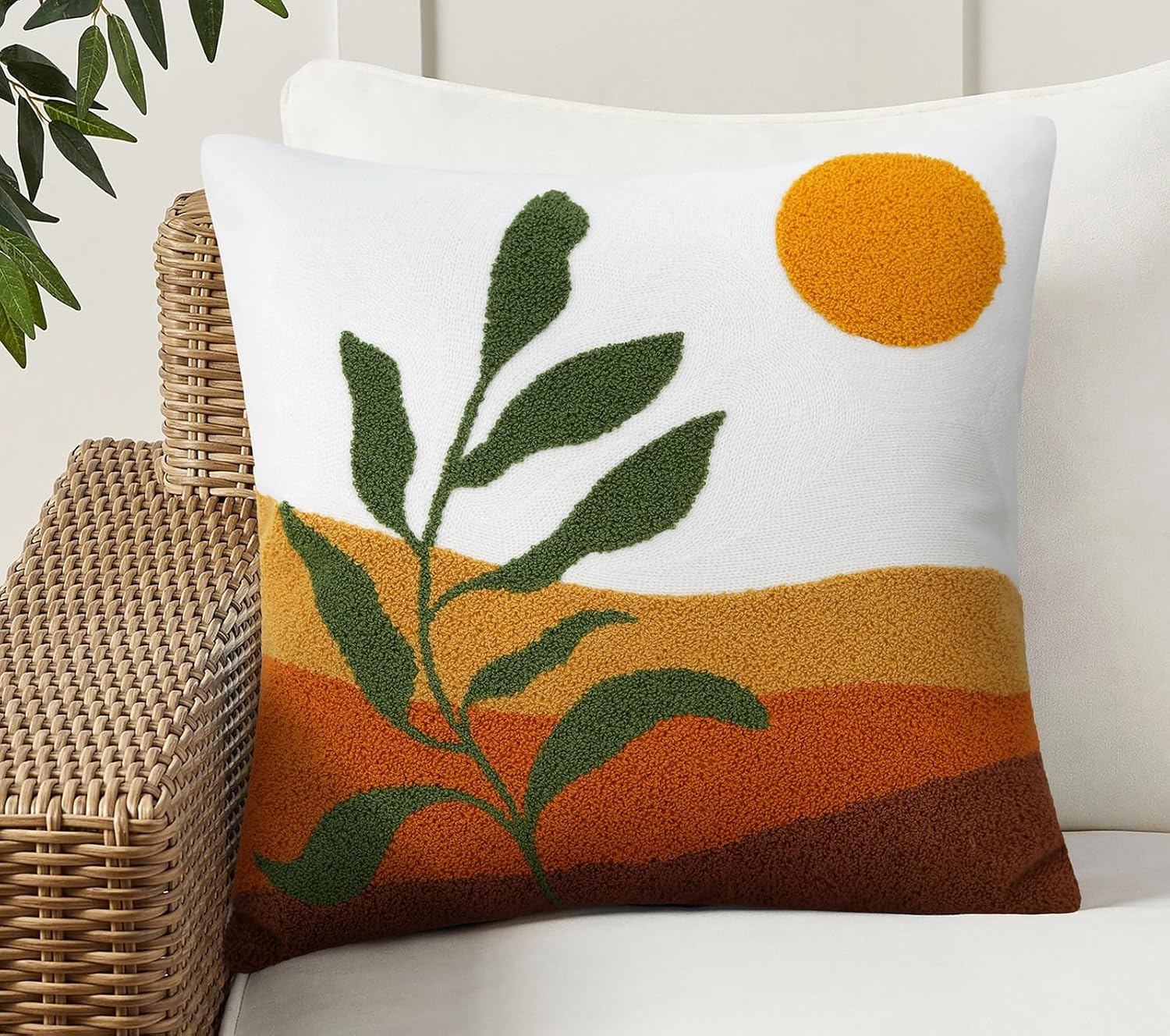 Embroidered Boho Orange Throw Pillow Cover — 20" — Style E