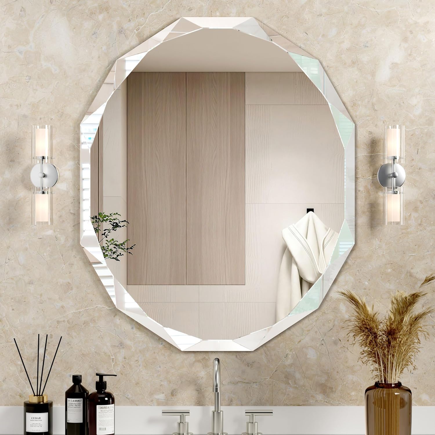 Beveled Beige Mirror — 30" — Round