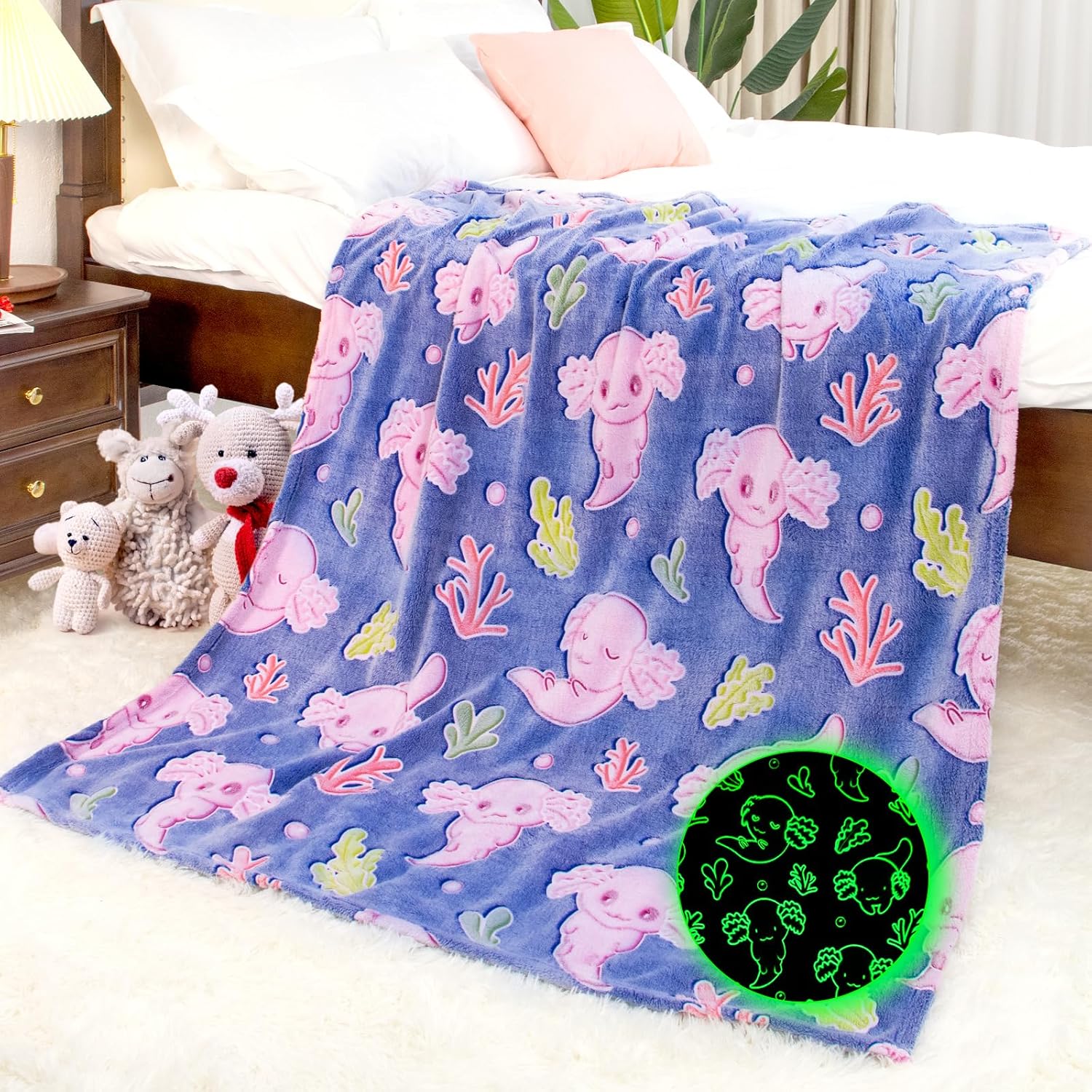 Black Throw Pillow — 80" — Glow Axolotl
