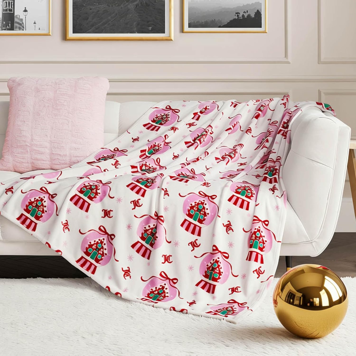 Black Throw Pillow — 50" — Winter Snowglobe White