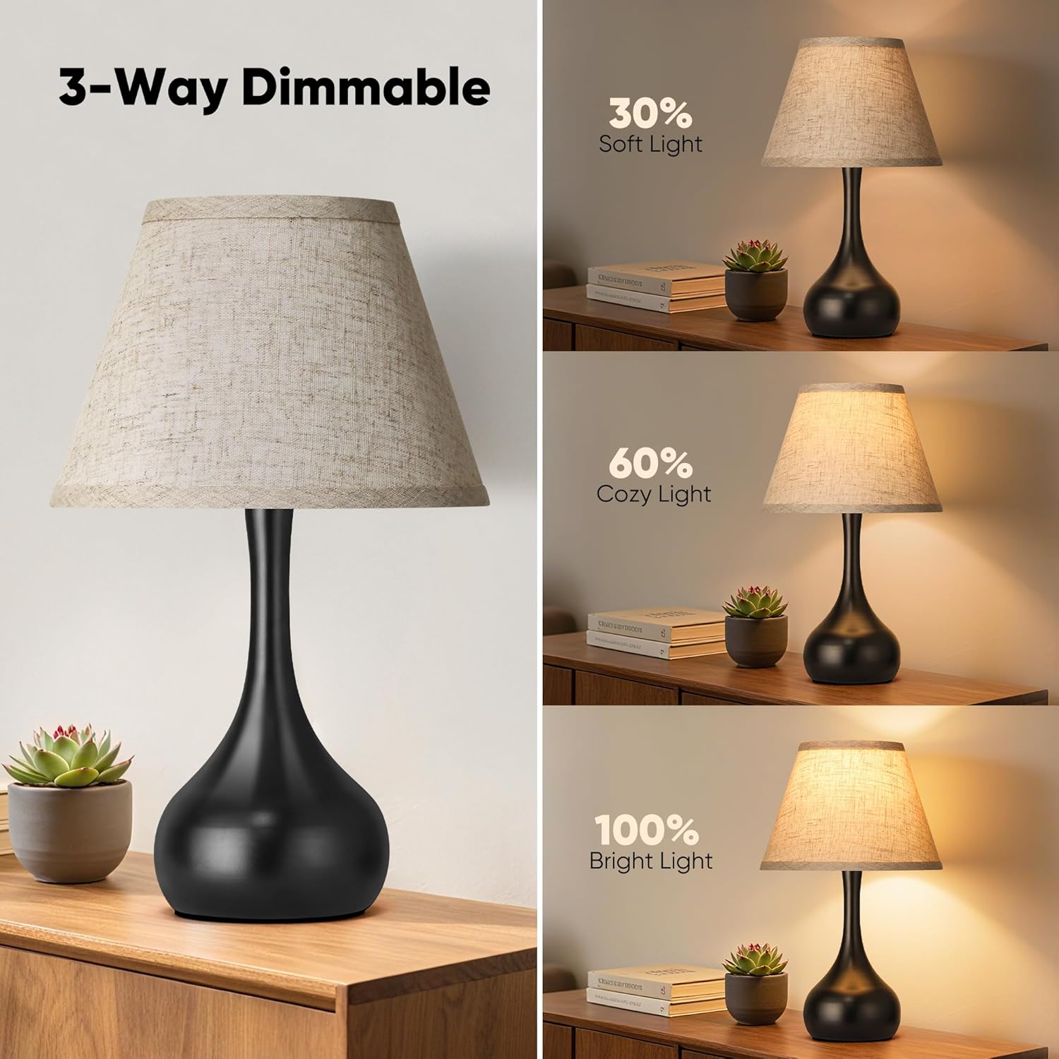 Dimmable Farmhouse Black Bedside Lamp — Set of 2 - View 3