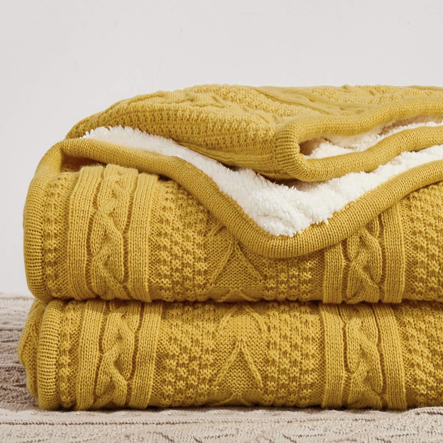 Knit Beige Throw Pillow — 50" — 50" x 63", Standard