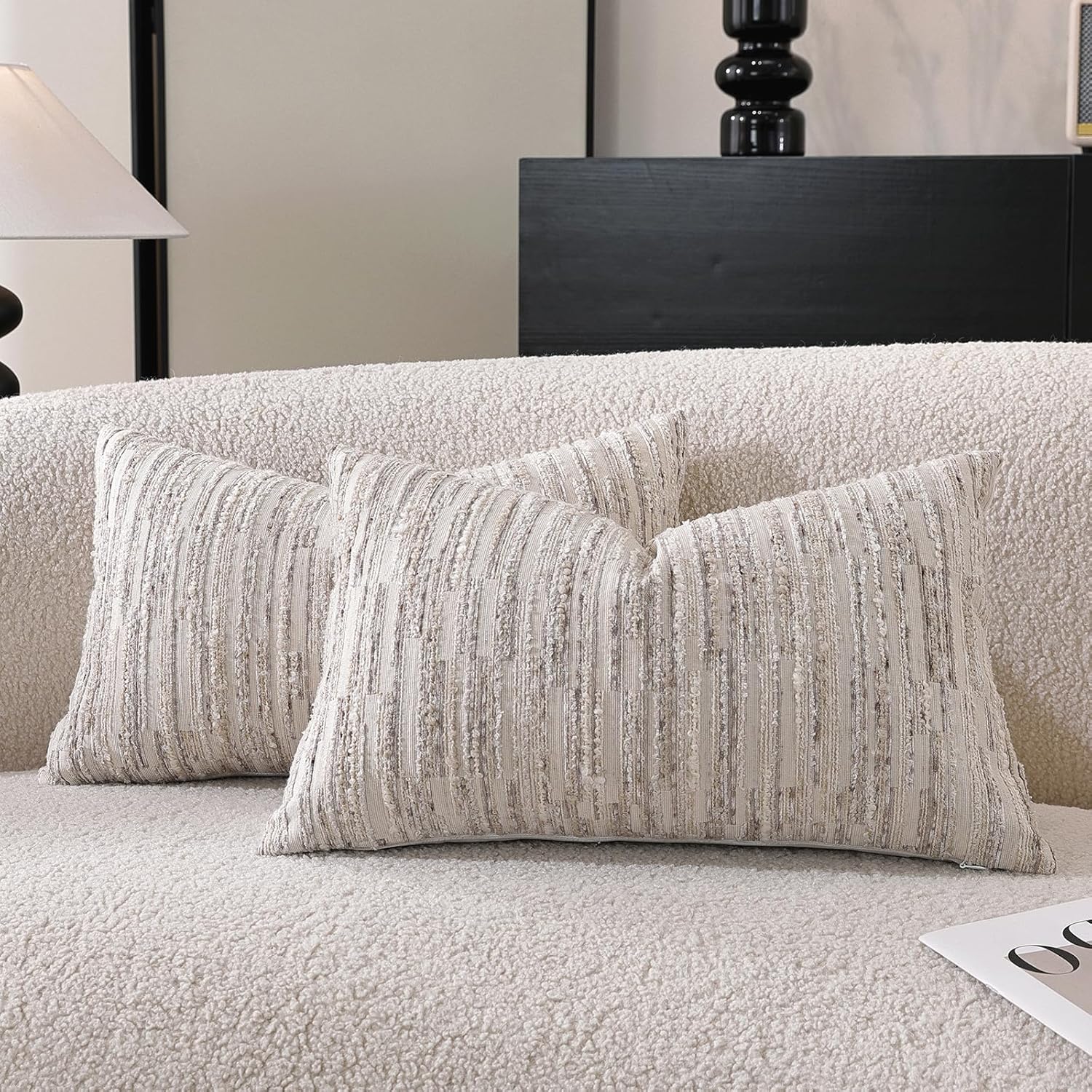 Chenille Boho Beige Throw Pillow Cover — 18" — Beige