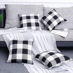 Chenille Boho Beige Throw Pillow Cover — 20" — Plaid Black White