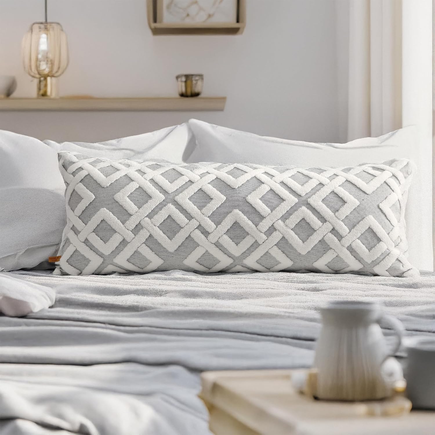 Boho Beige Throw Pillow Cover — 18" — Grey
