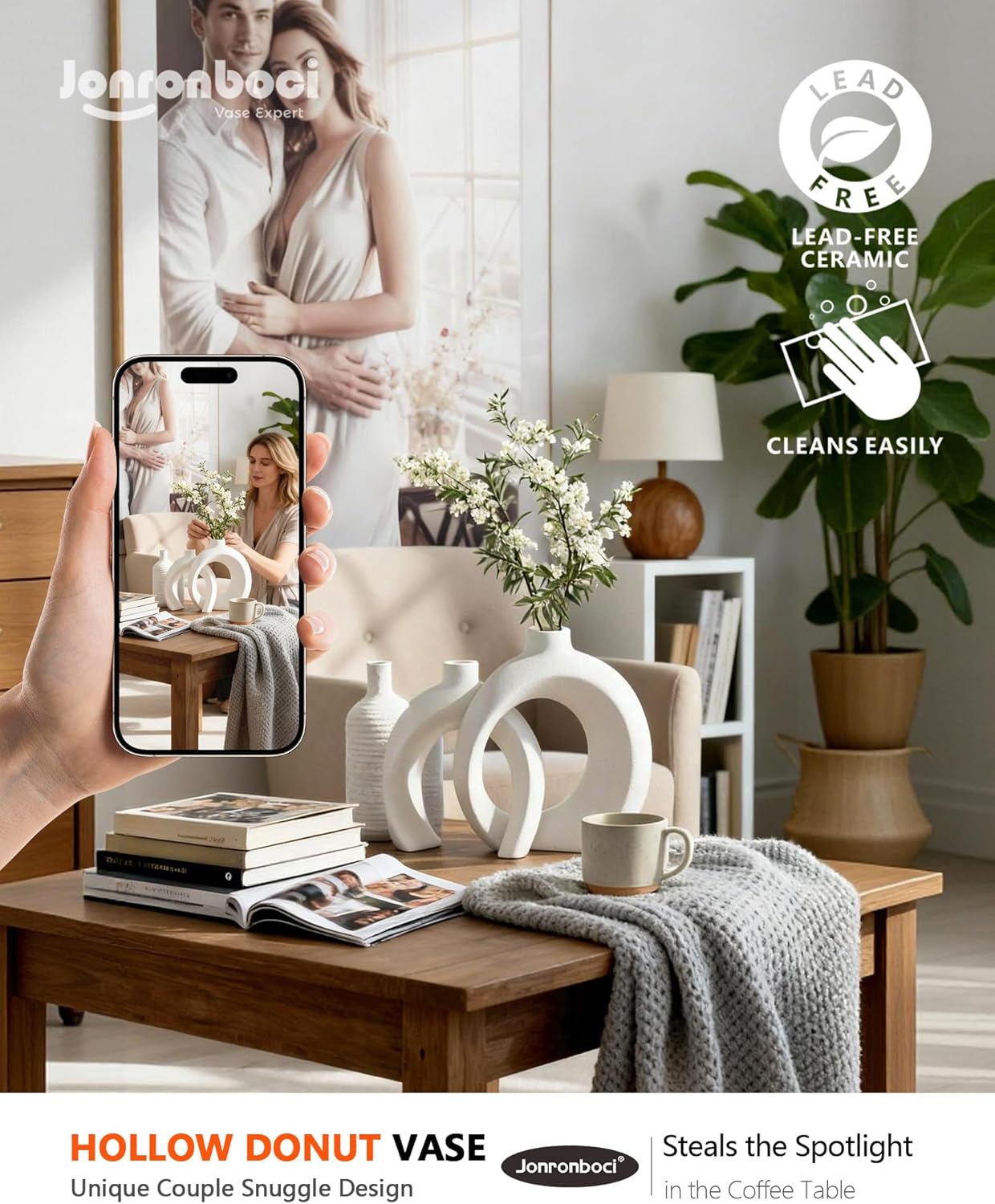 Modern Beige Decorative Vase — Set of 2 - View 2