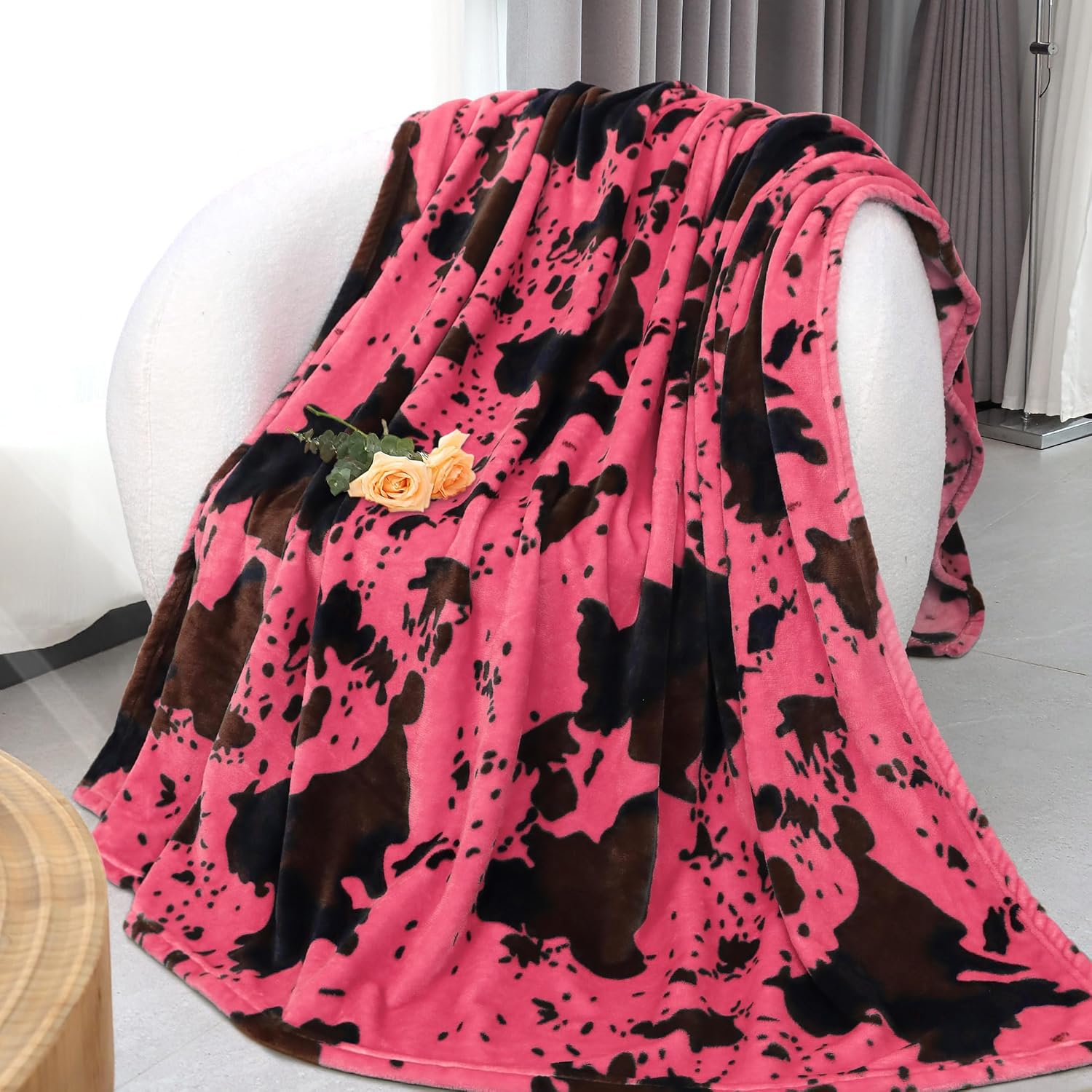 Black Throw Pillow — 80" — Cowthrowblanket-pink Black