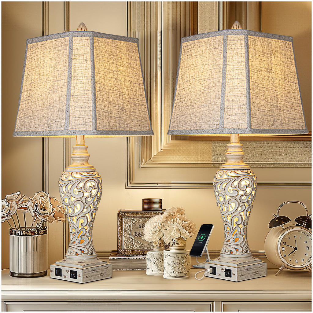 USB Beige Bedside Lamp — 28.5"