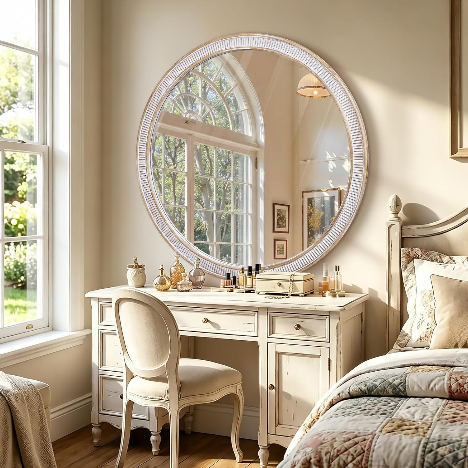 Round Farmhouse Wood Mirror — 36" - View 7