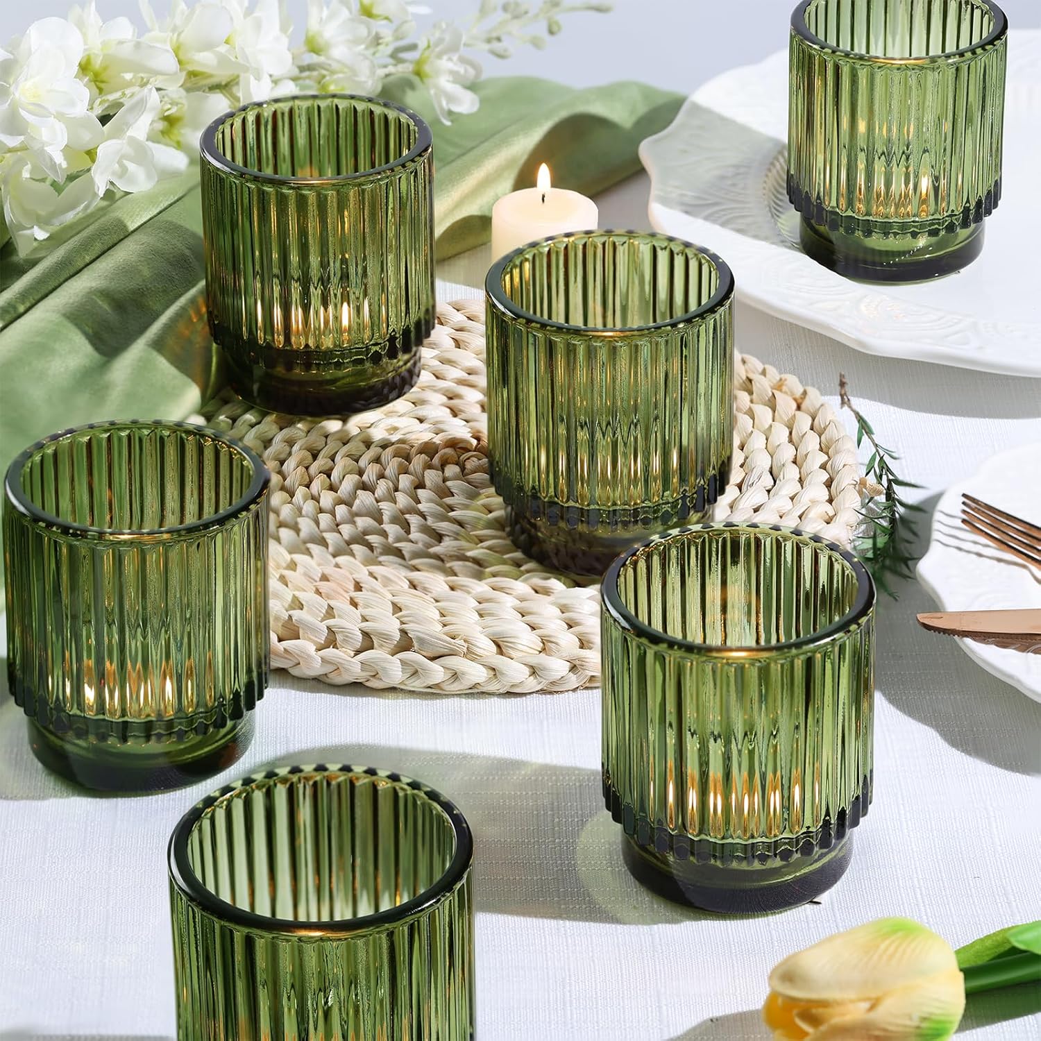 Vintage Boho Blue Candle — Green