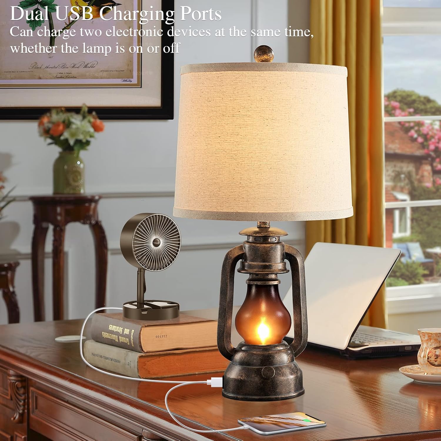 USB Charging Farmhouse Gold Desk Lamp — 22" - View 2