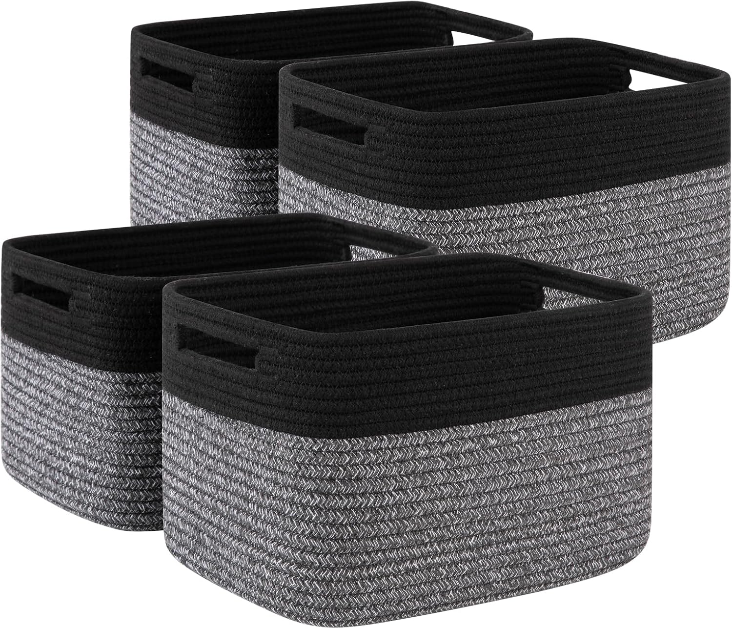 Boho Black Woven Basket — 12.7" — Dark Grey & Black