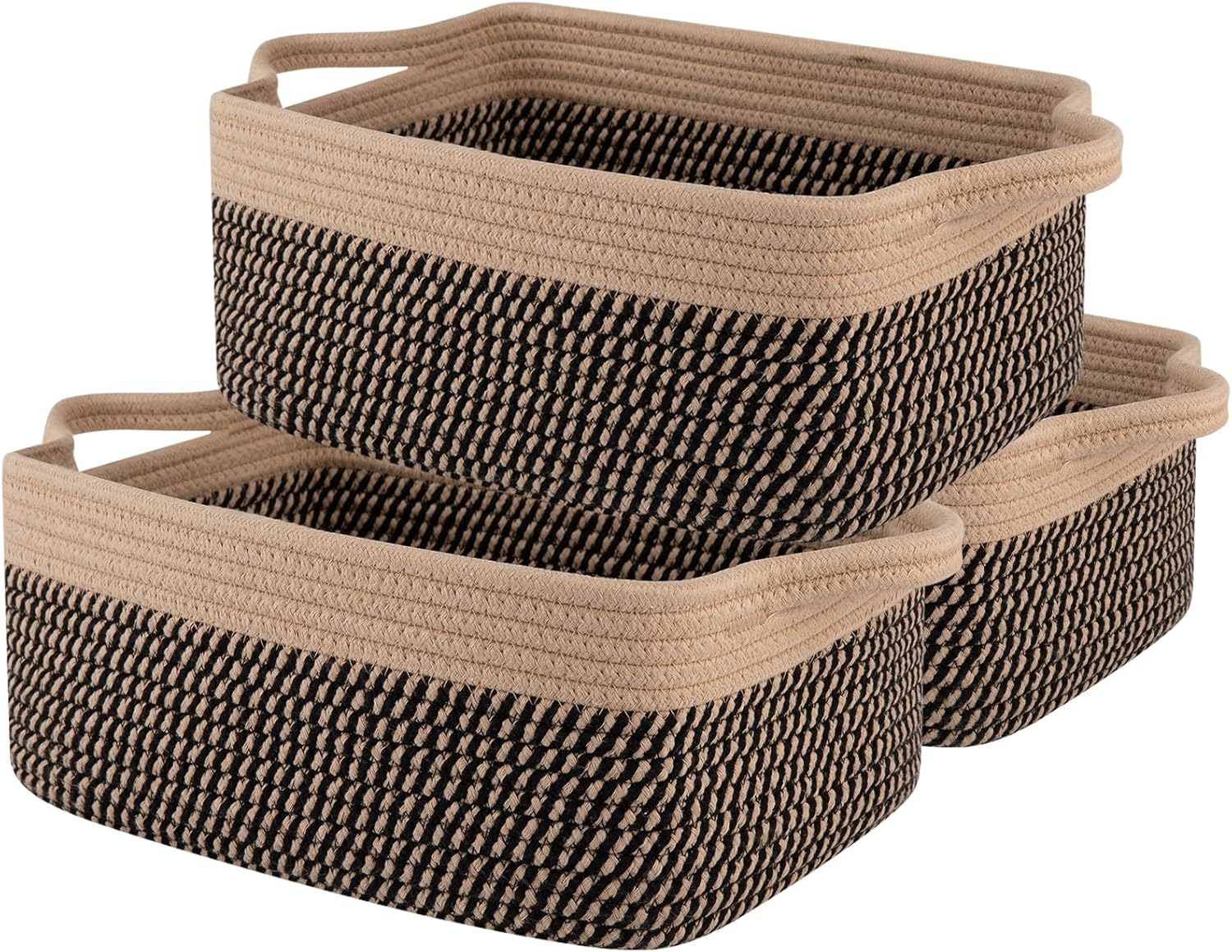 Boho Black Woven Basket — 13" — Brown & Black