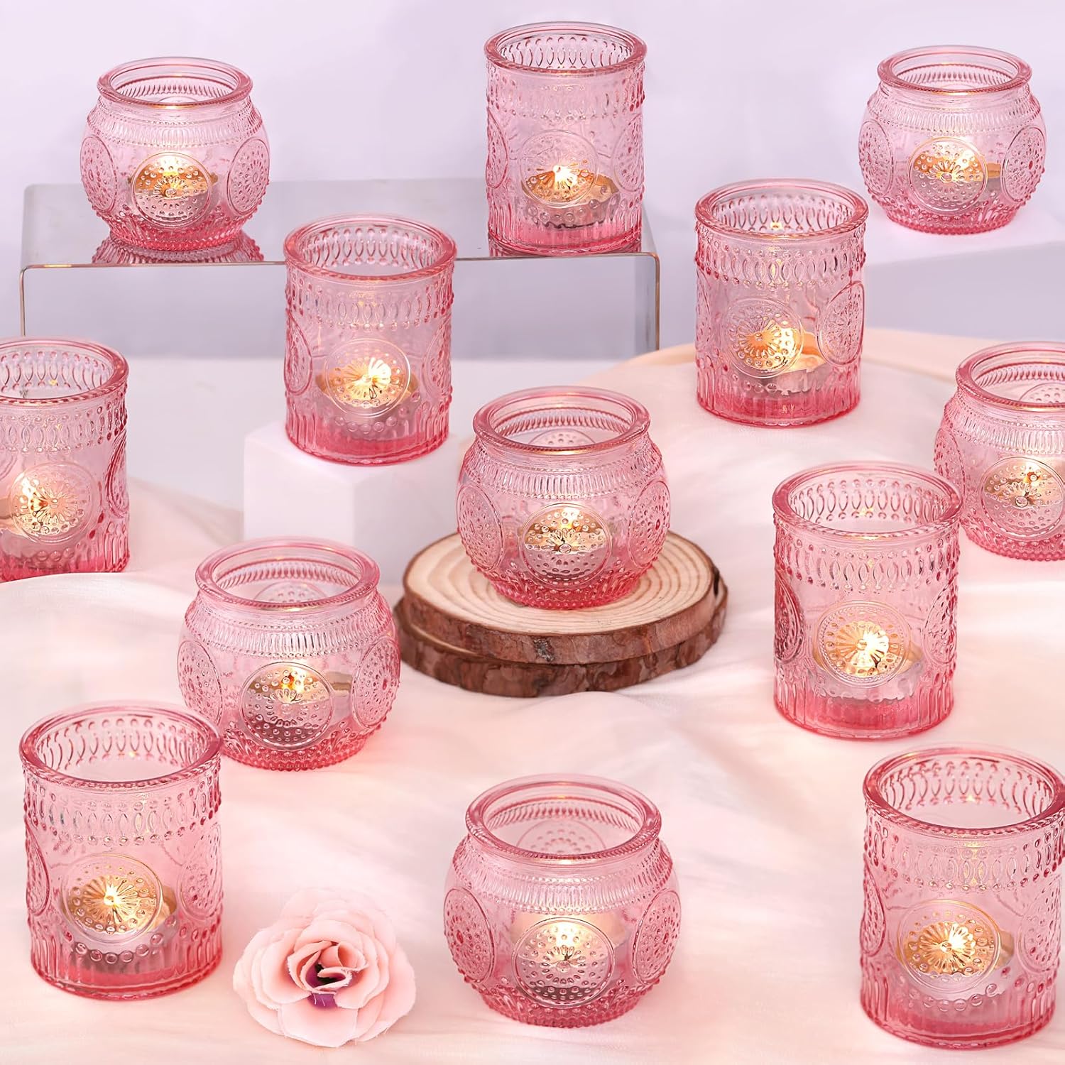 Vintage Blue Candle — Pink