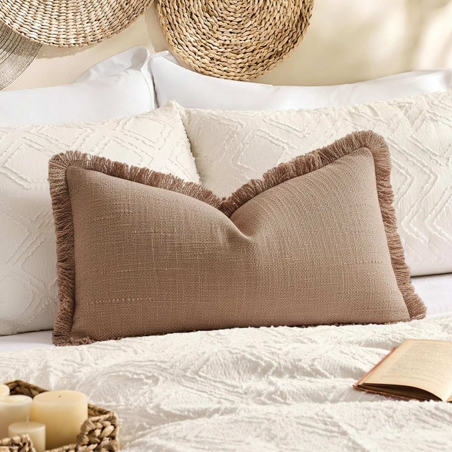 Tufted Boho Beige Throw Pillow Cover — 20" — 20" x 12" (Pack of 1)