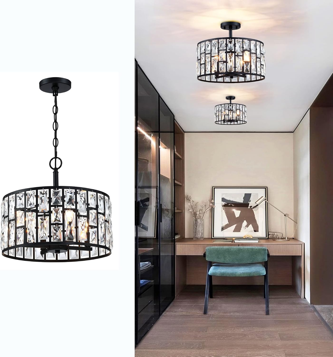 Luxe Black Chandelier — Black-4lt-pendant