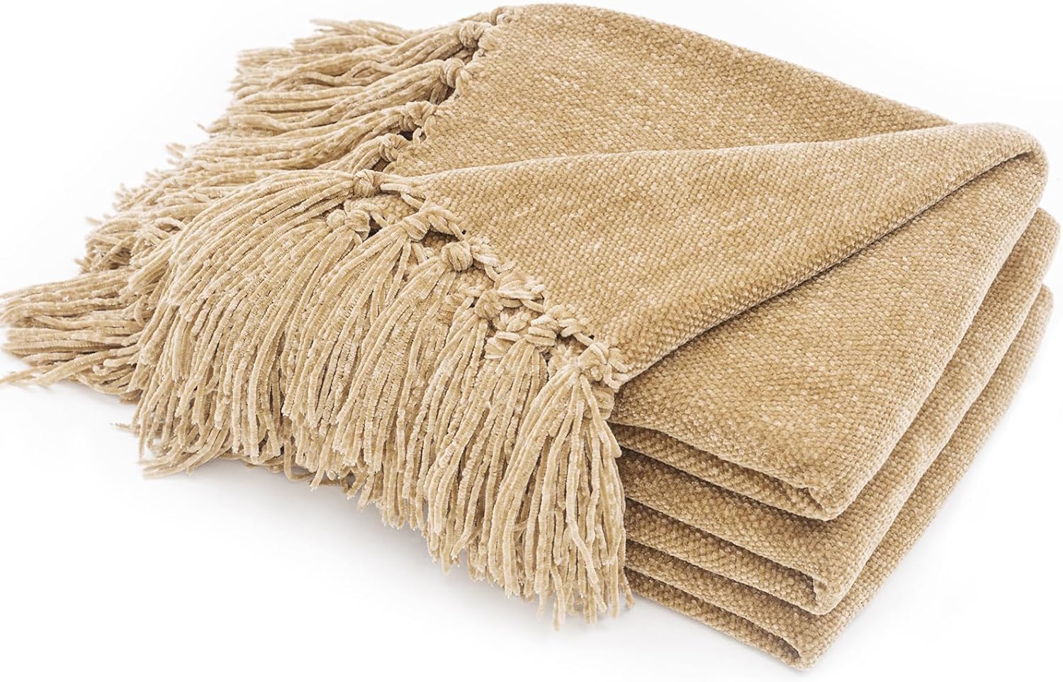 Chenille Boho Beige Throw Pillow — 50" — Beige
