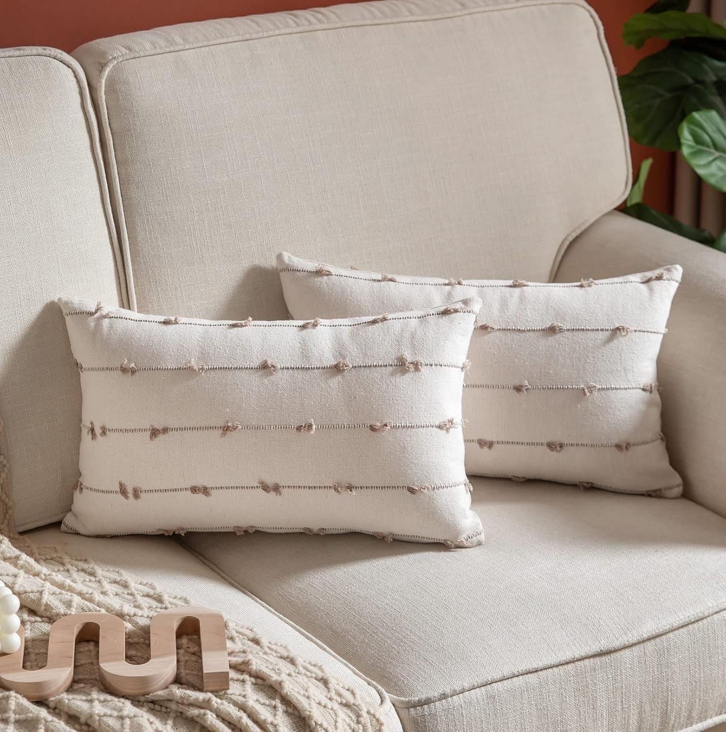 Boho Black Throw Pillow Cover — 22" — Stone Grey Off White