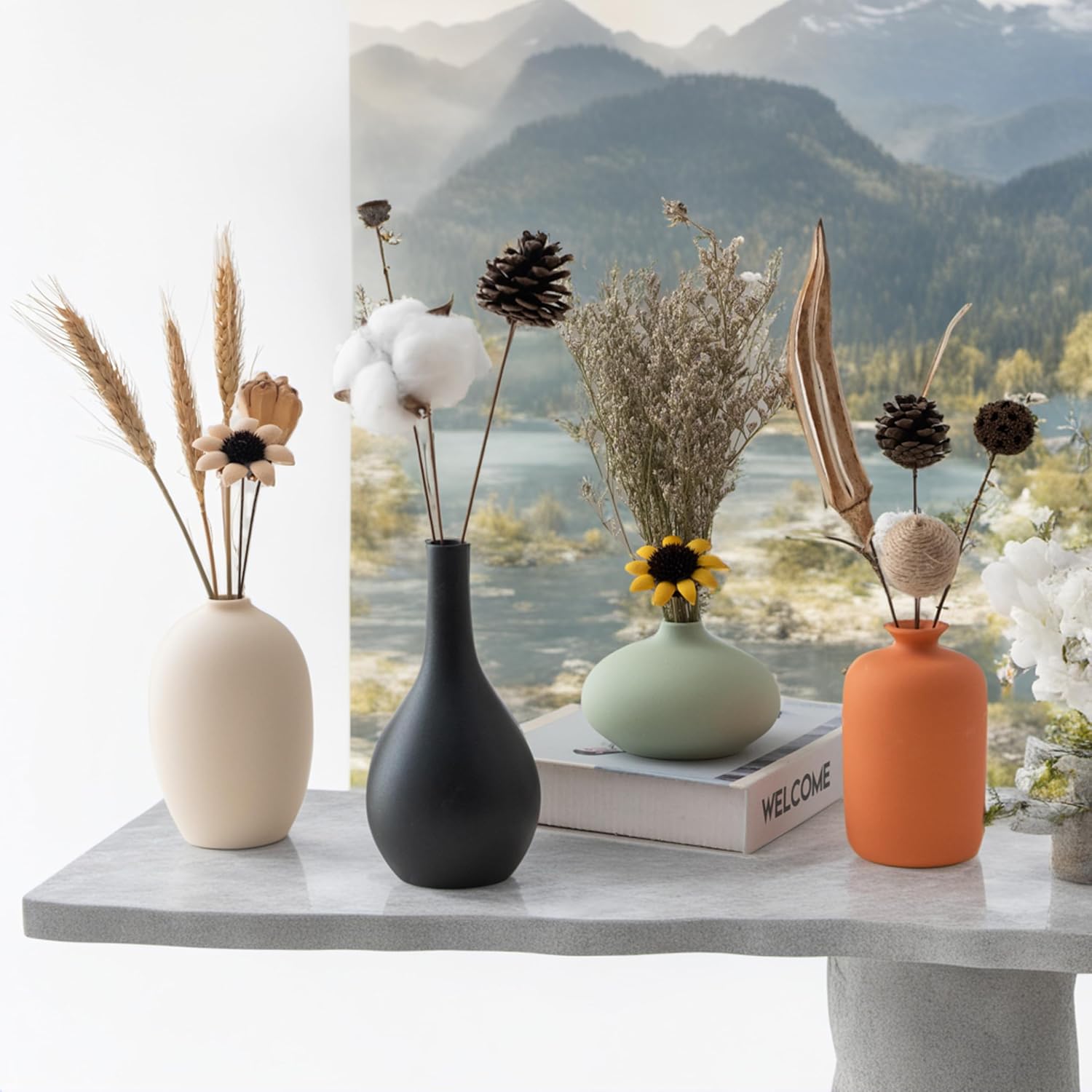 Round Boho Ceramic Vase Set — Set of 4 - View 5