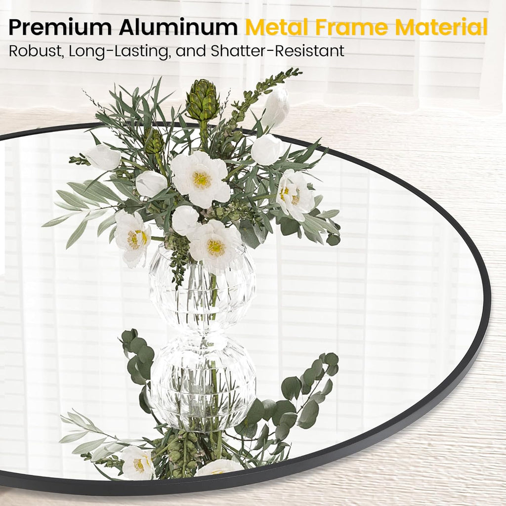 Round Farmhouse Black Wall Mirror — 36" - View 5
