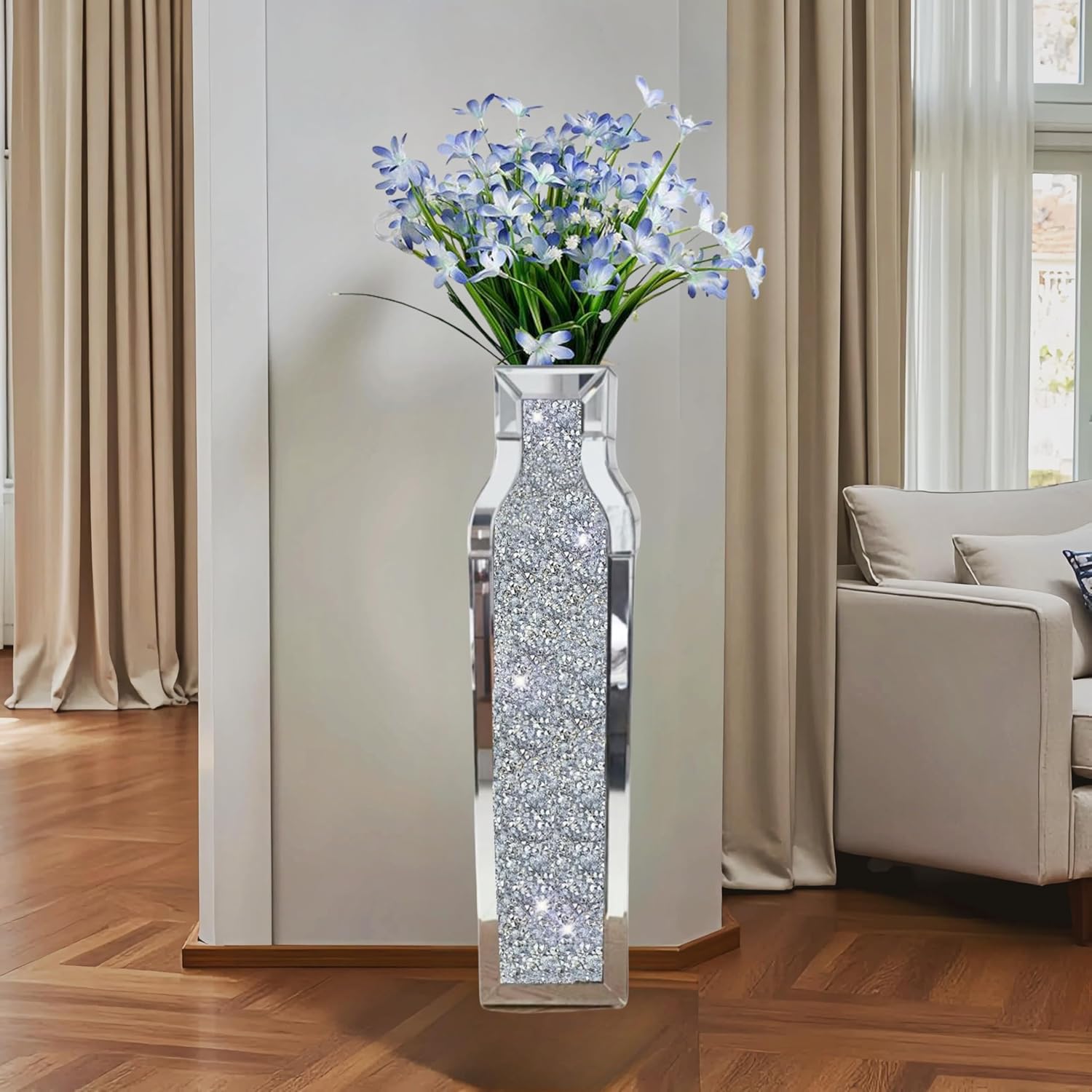 Modern Glass Mirror — 28" — Crushed Diamond:6.2"L X 4.1"W X 24"H
