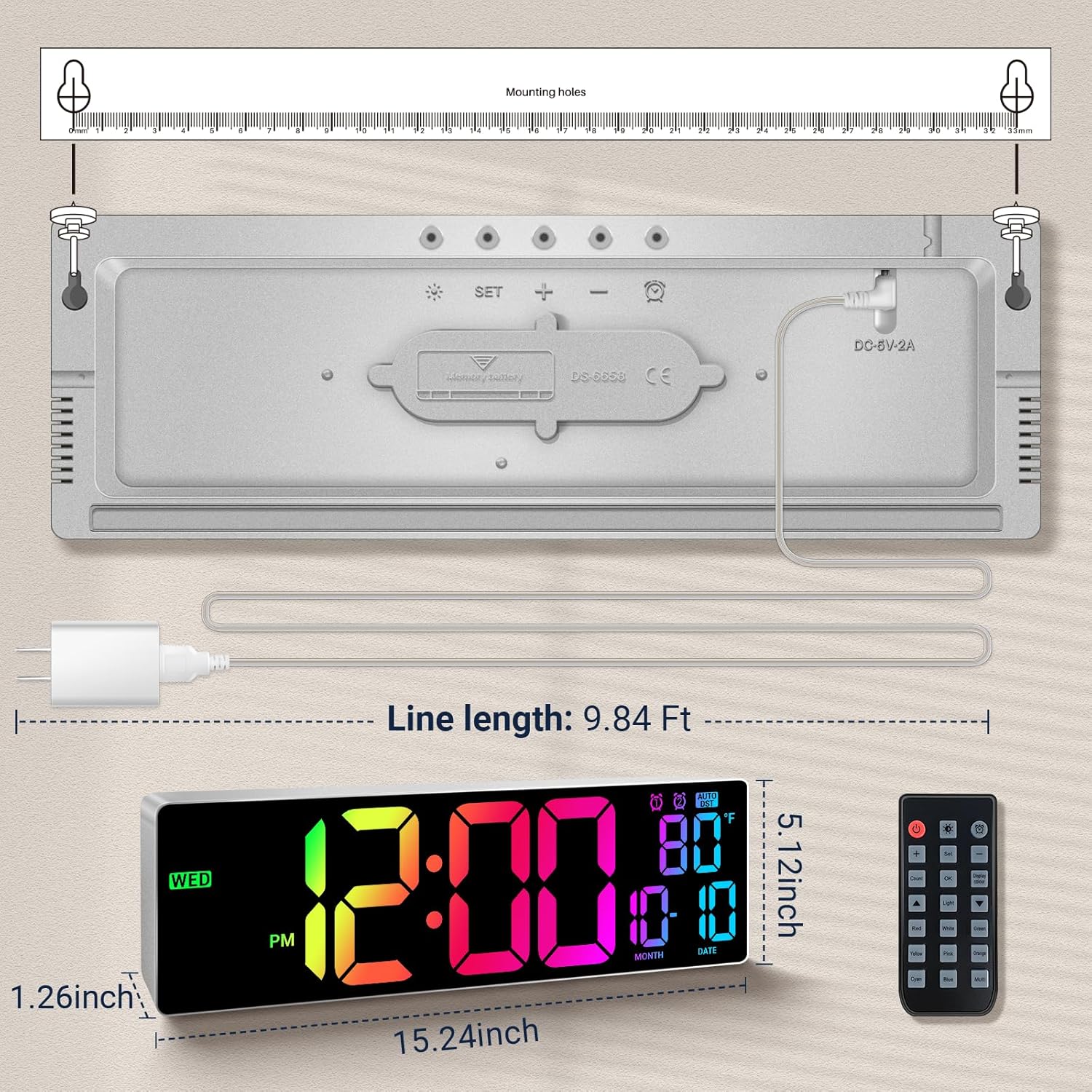 RGB Beige Wall Clock — 16.5" - View 3
