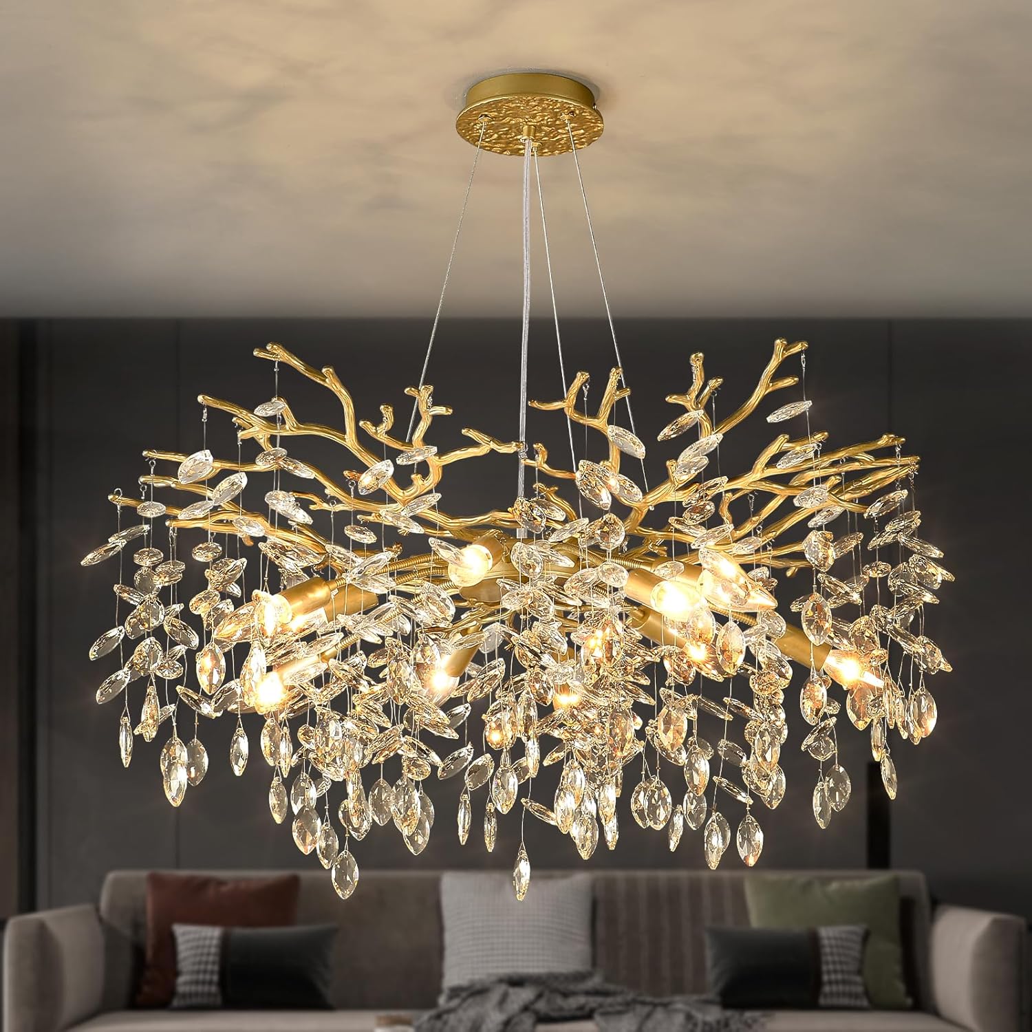 Round Luxe Black Chandelier — 10-Light — Soft Gold