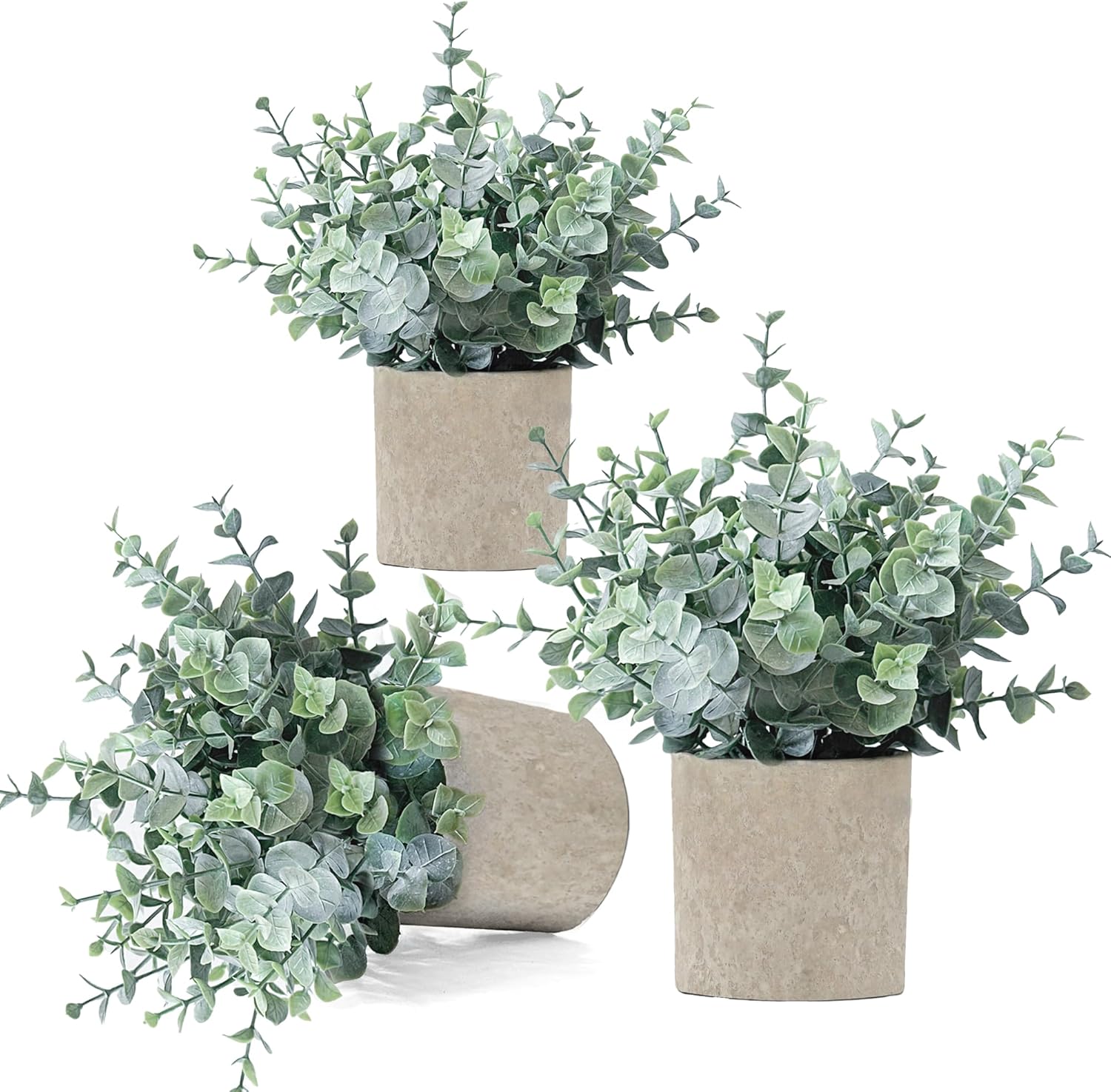 Farmhouse Green Faux Plant — 3 Pack Eucalyptus - Dark Green