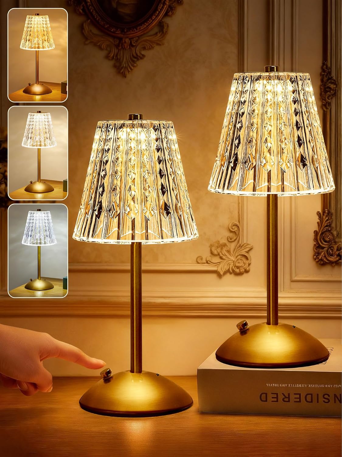 Dimmable Luxe Metal Table Lamp — Upgraded 2000 mAh Crystal Lamp-2pc
