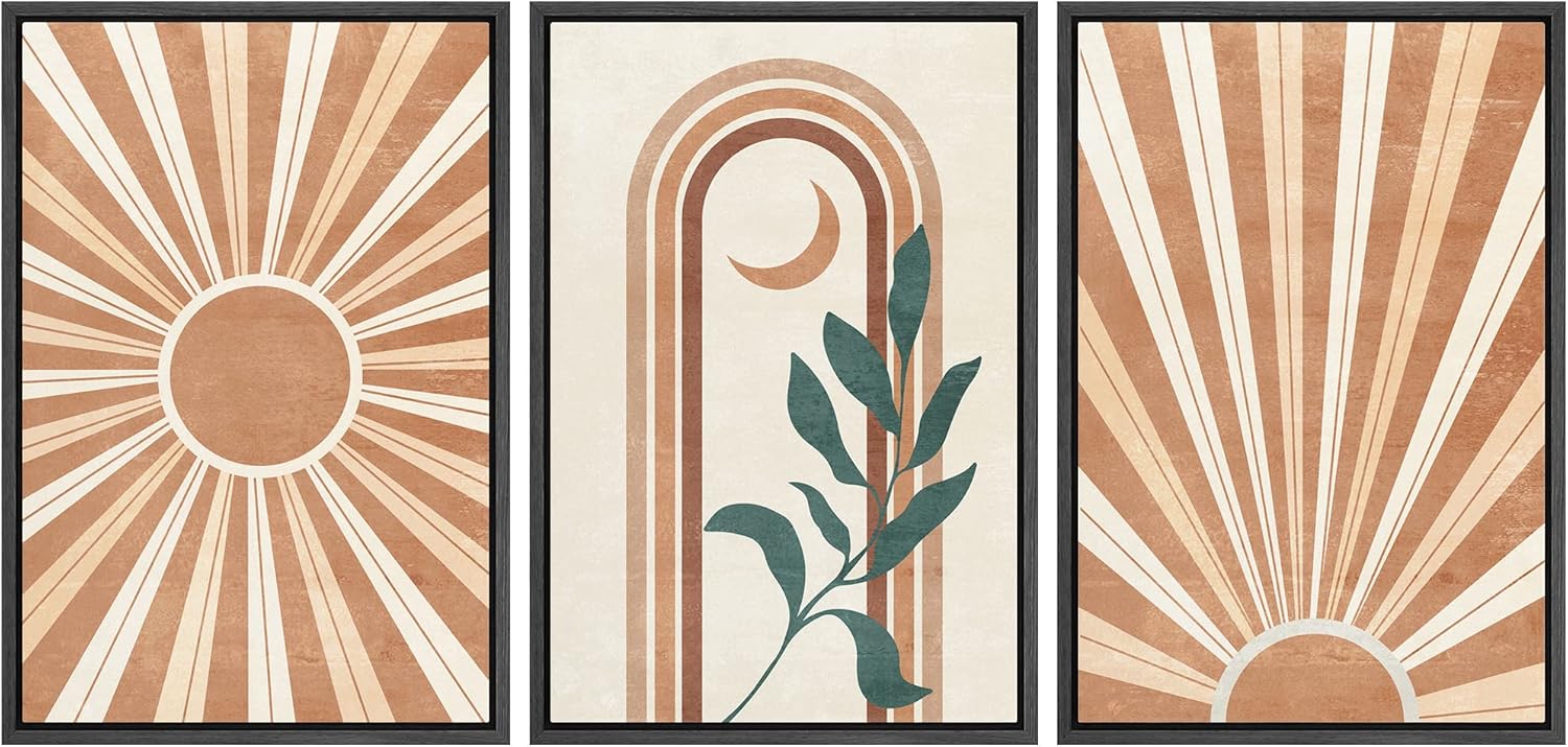Framed Boho Fabric Wall Art — 16" — 16" x 24" x 3 Panels BLACK