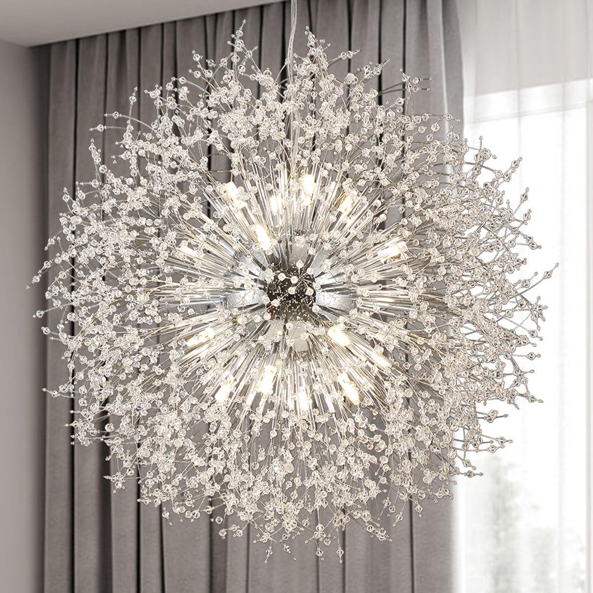 Luxe Metal Chandelier — 12-Light — Chrome - Dia39.3in