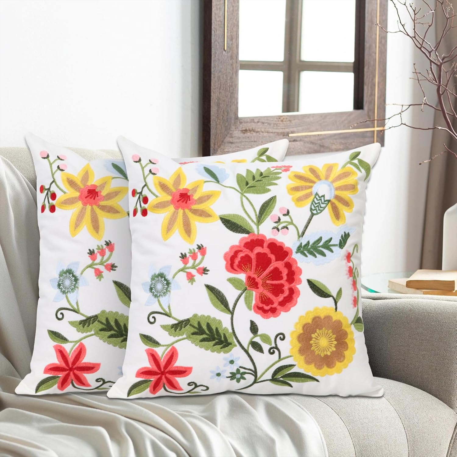 Embroidered Boho Blue Throw Pillow Cover — 18" - View 5