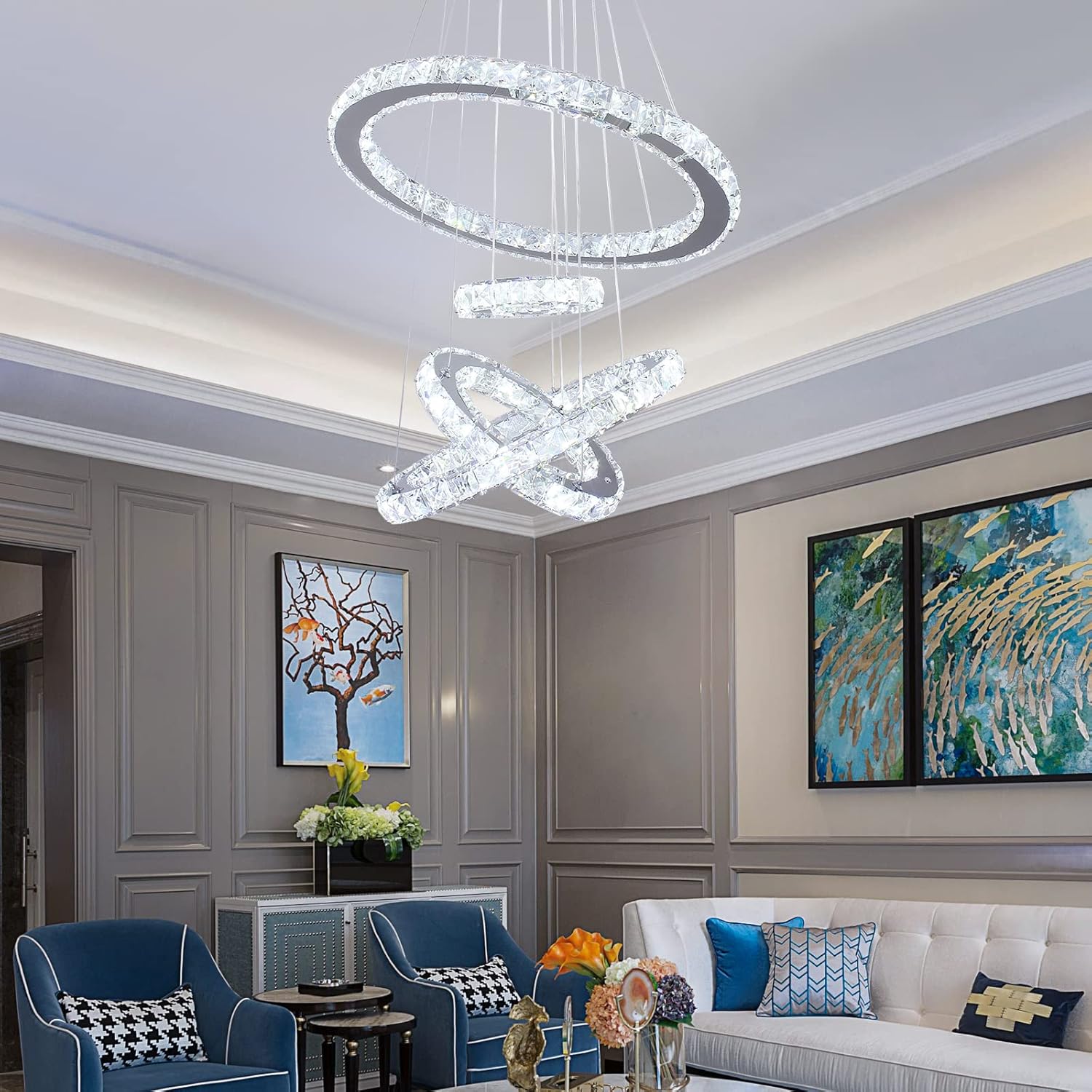 Adjustable Luxe White Chandelier - View 3