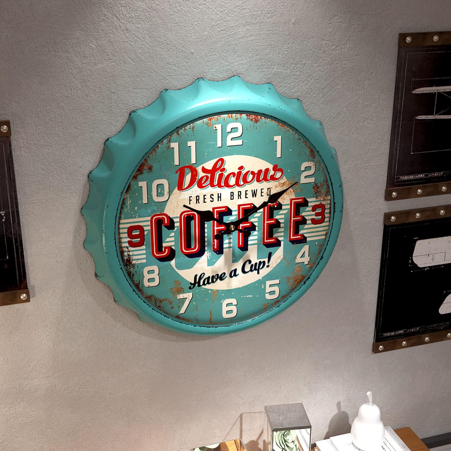 Battery Operated Farmhouse Blue Wall Clock — 13" - View 4