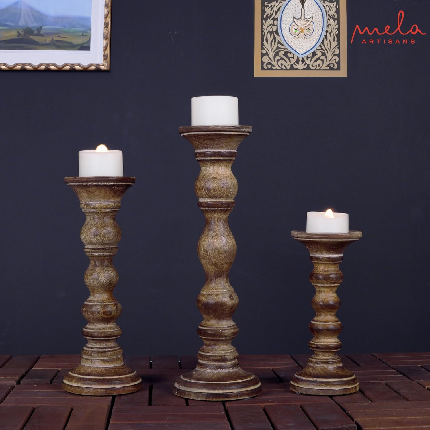Farmhouse Grey Pillar Candle — Set of 3 - View 5