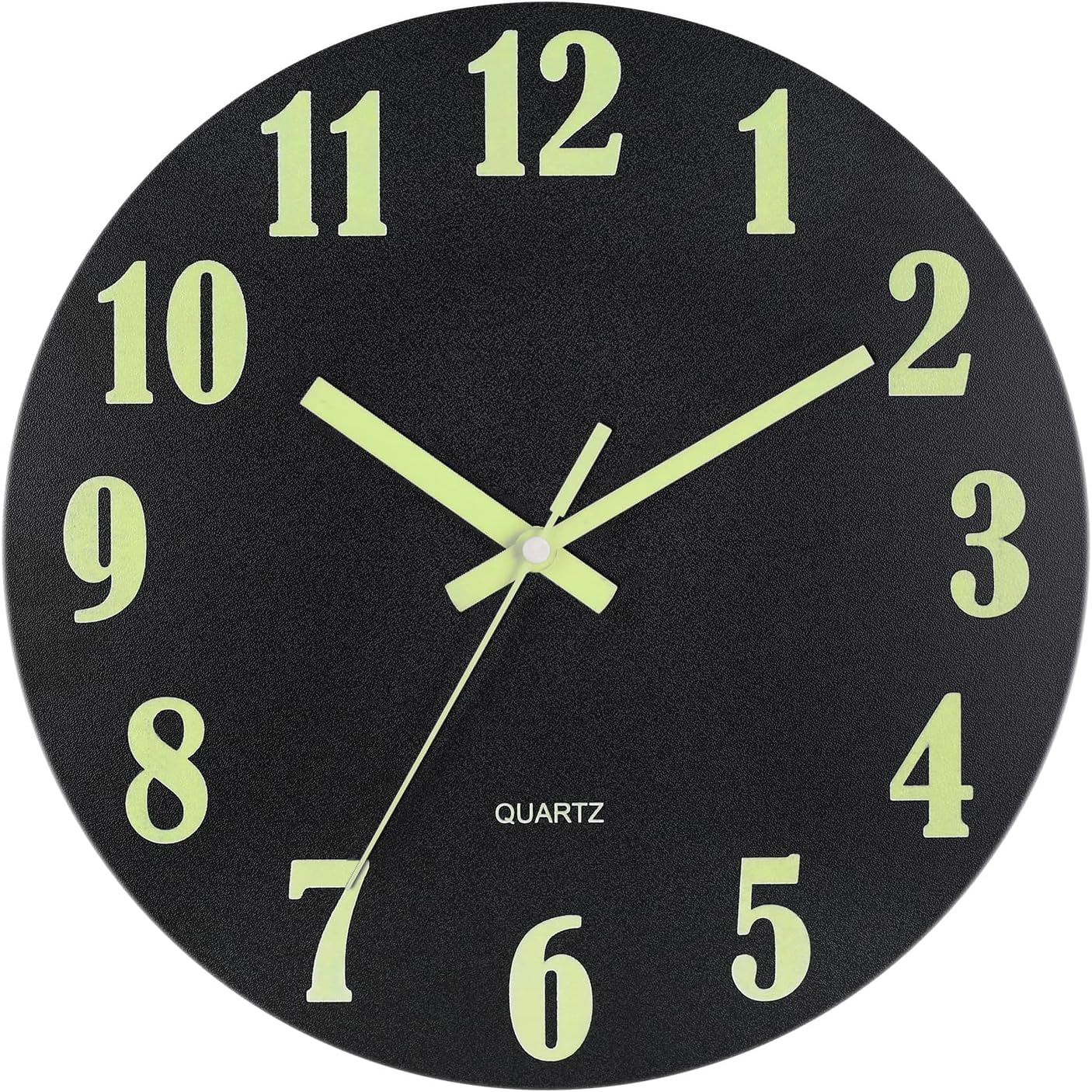 Battery Operated Modern Black Wall Clock — 12" — Luminous Black