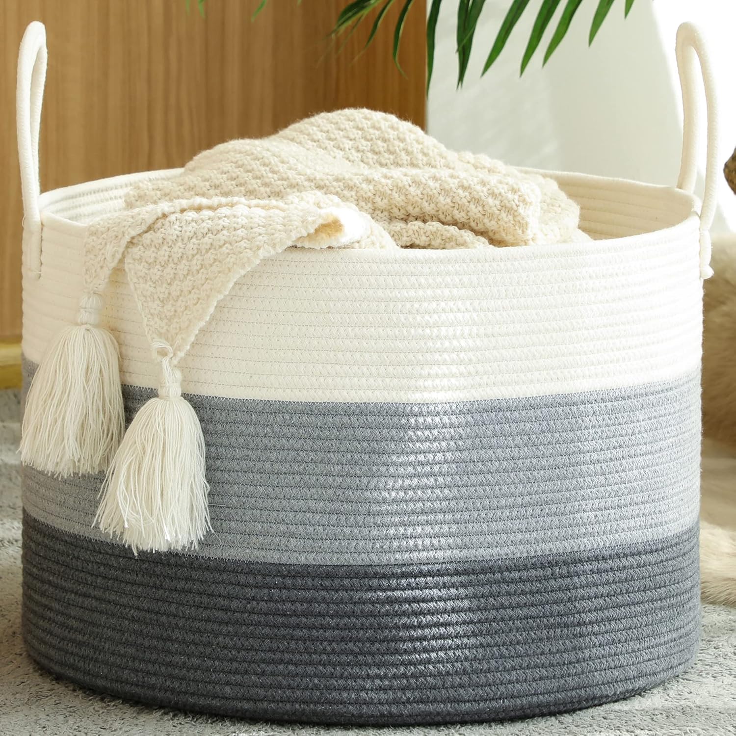 Boho Beige Throw Pillow — 20" — White and Grey