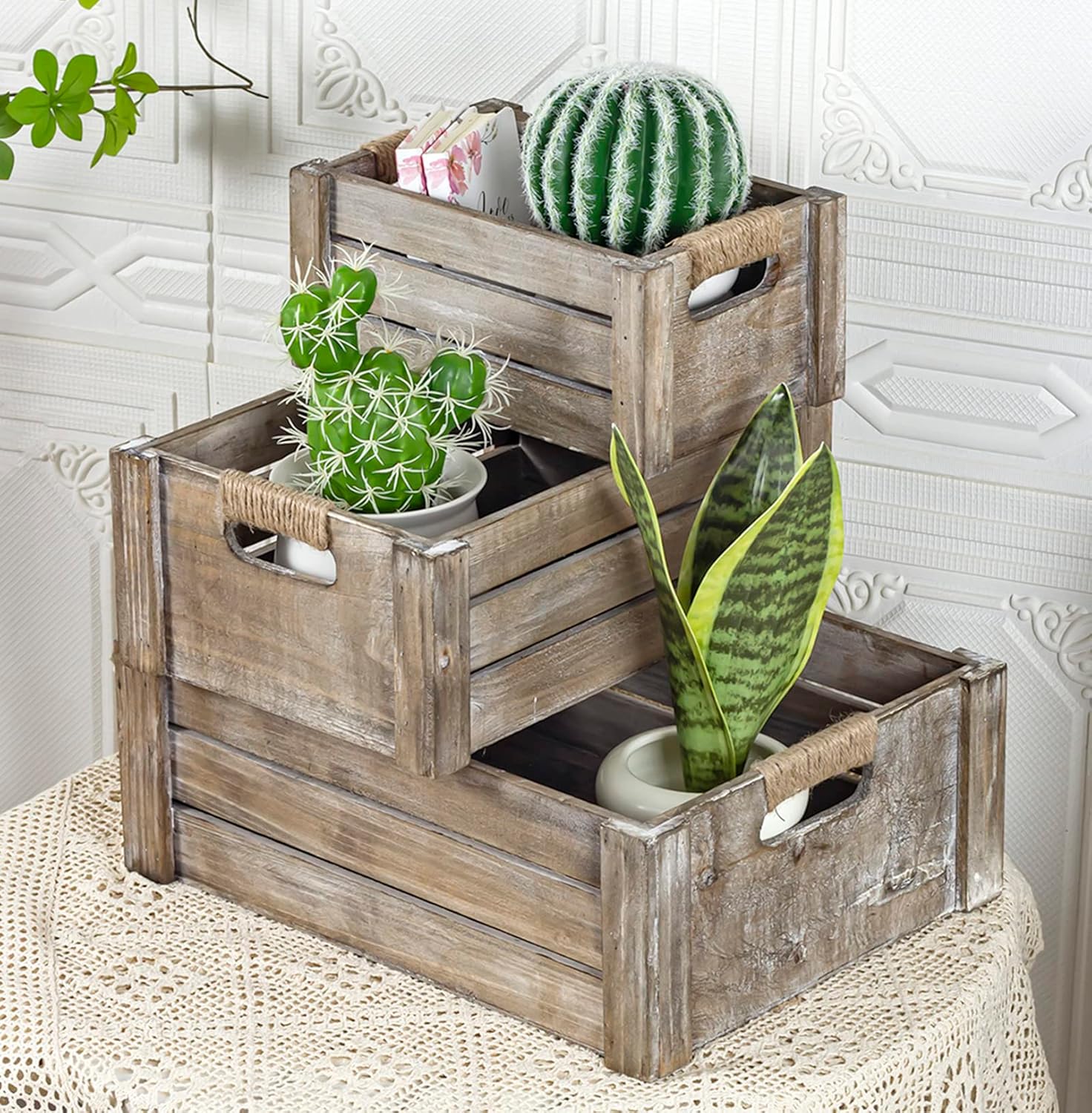 Vintage Farmhouse Beige Basket — Set of 3 — Rustic Gray