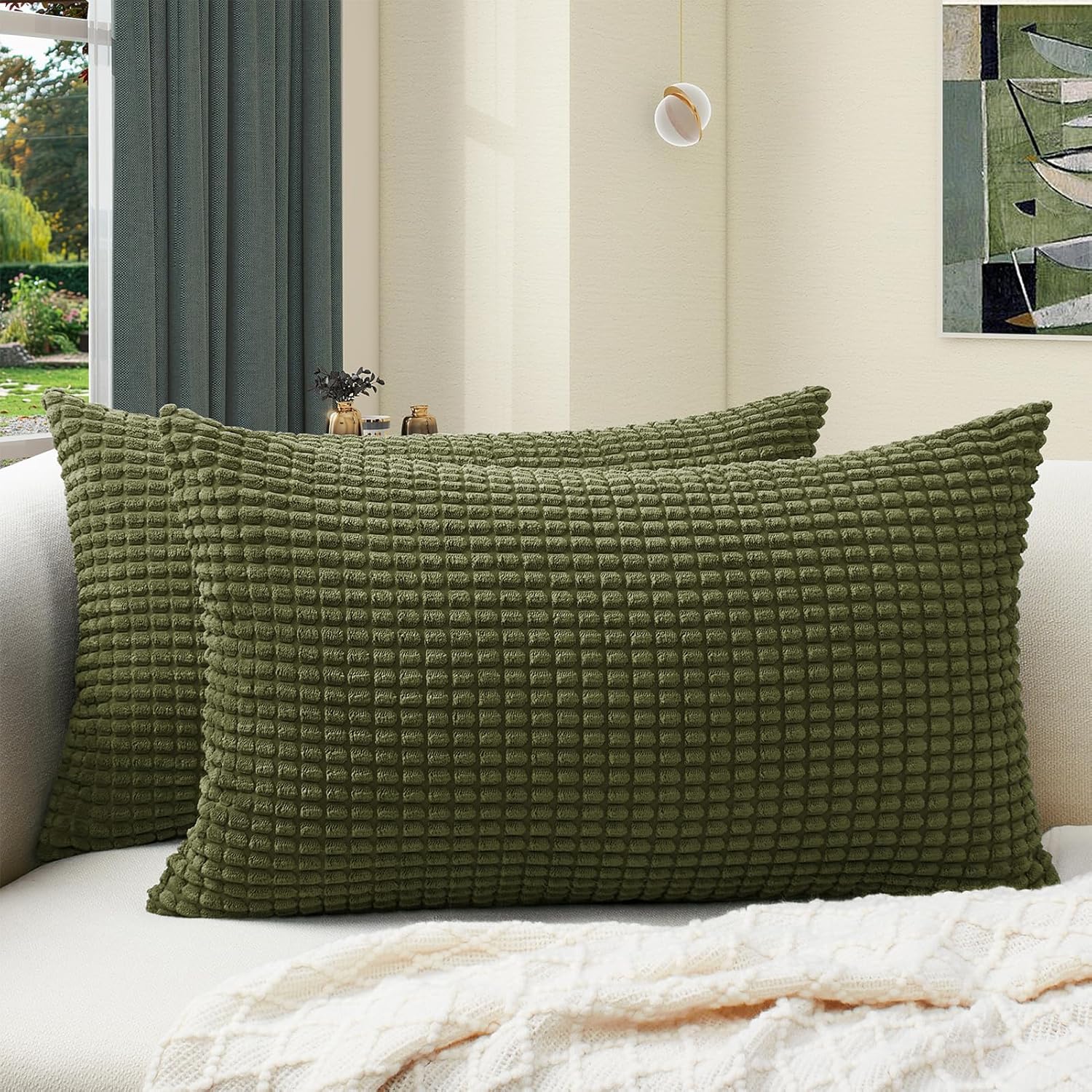Boho Beige Throw Pillow Cover — 18" — Yml Olive Green