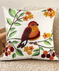 Embroidered Boho Yellow Throw Pillow Cover — 18" — Tree Bird