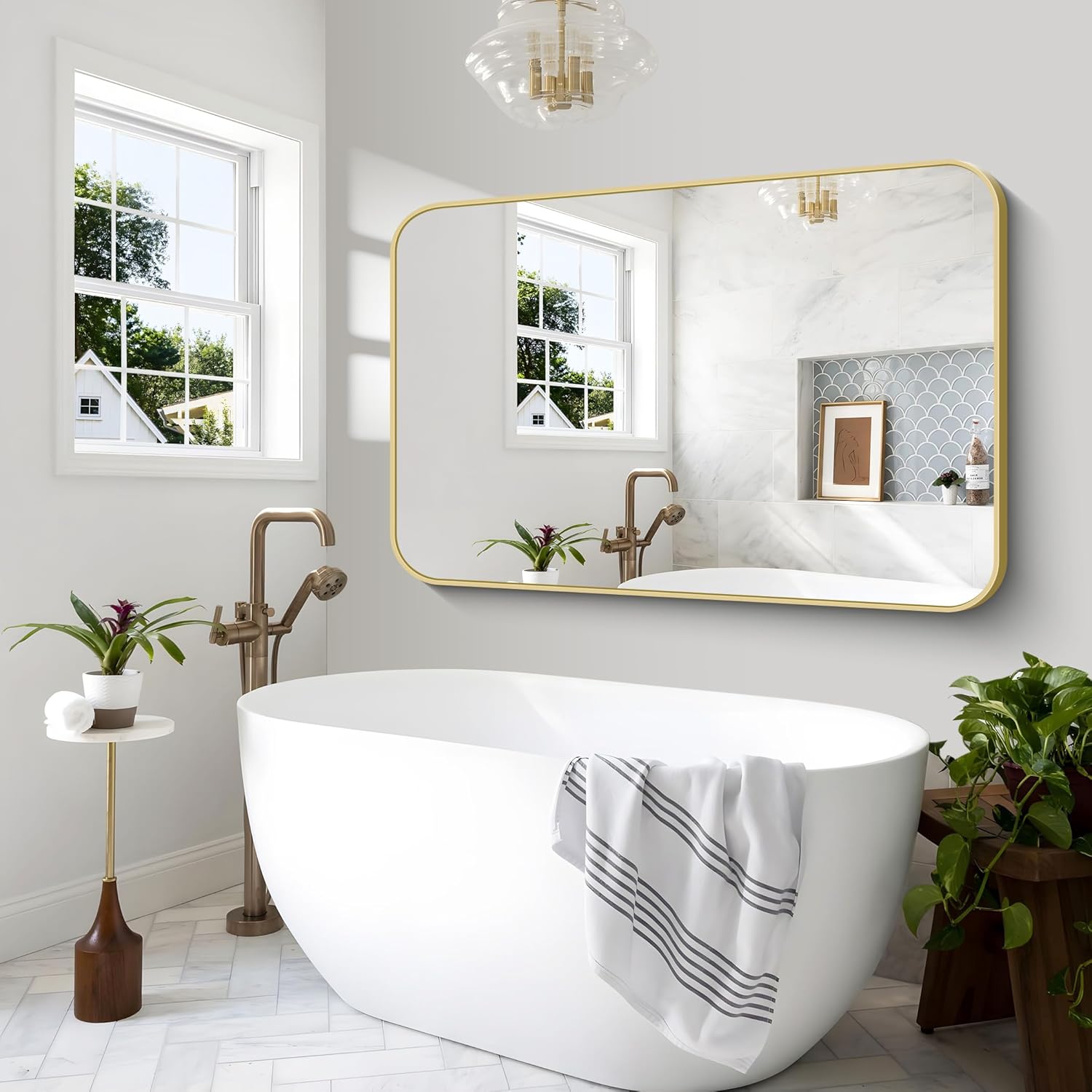 Round Luxe Beige Wall Mirror — 60" - View 3