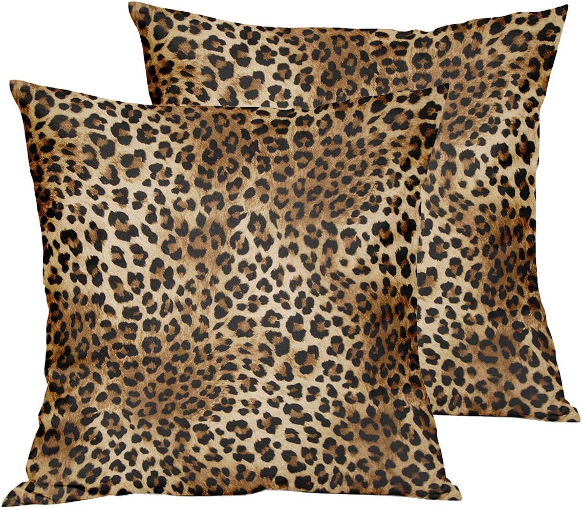 Boho Black Throw Pillow Cover — 18" — Brown Leopard