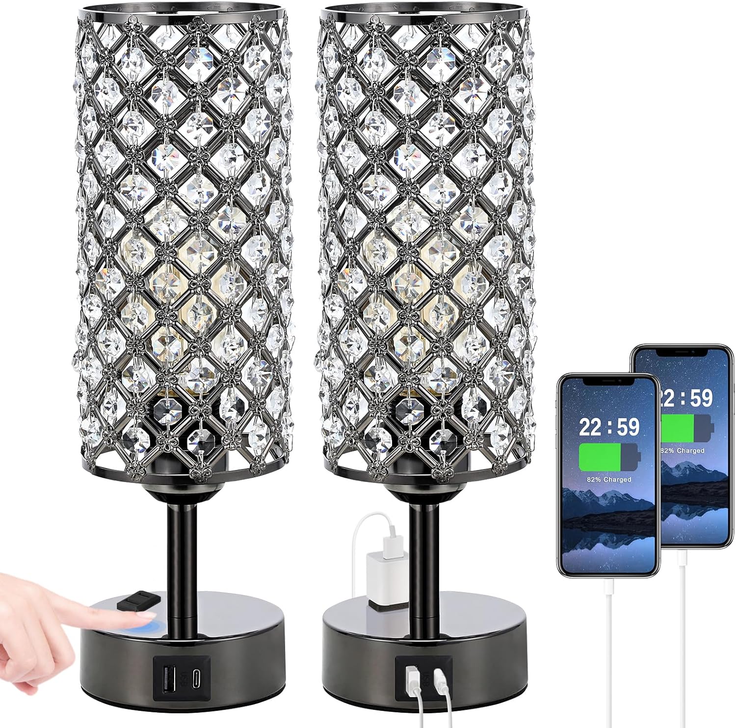 Dimmable Luxe Black Table Lamp — Set of 2 — Black
