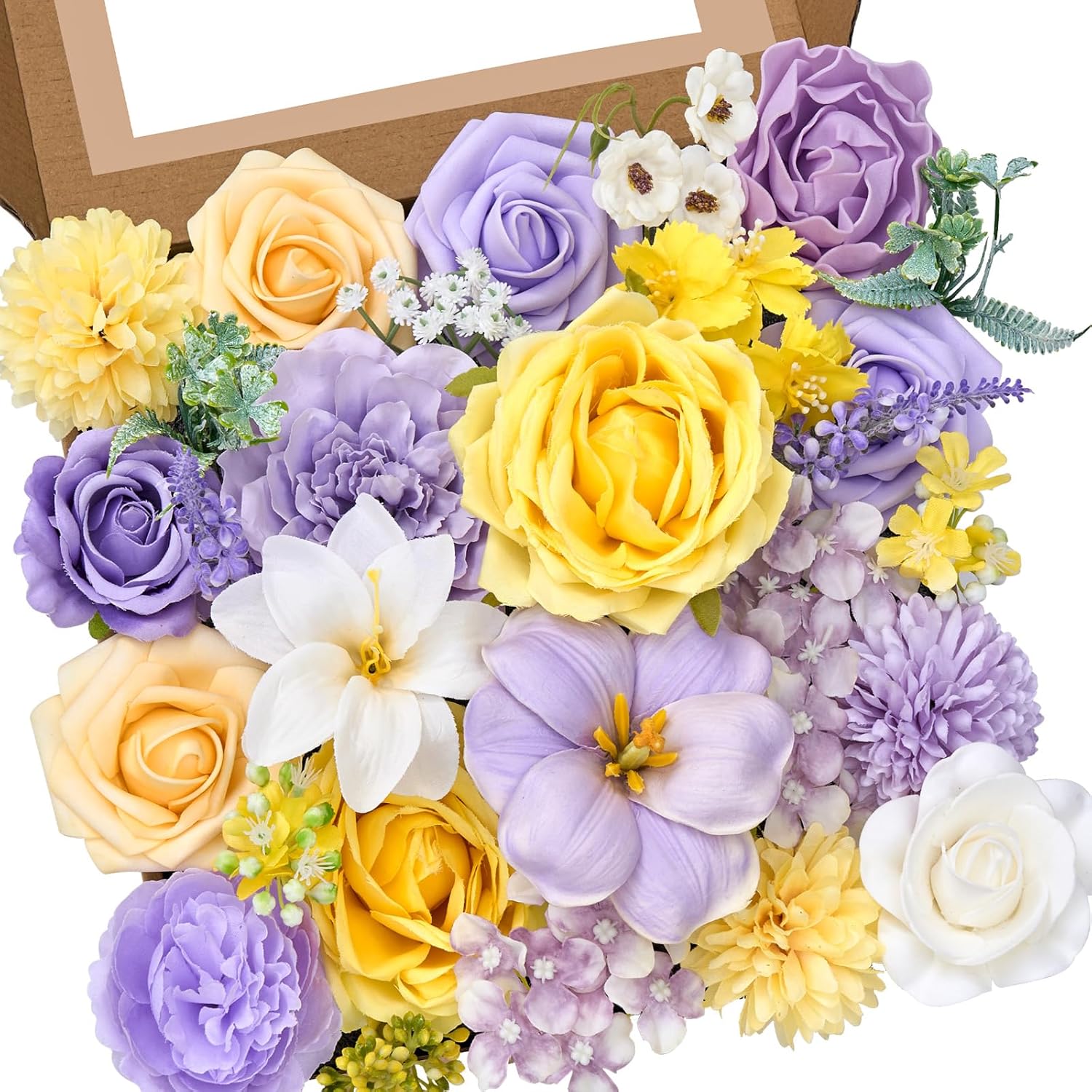 Beige Artificial Flowers — Yellow & Purple
